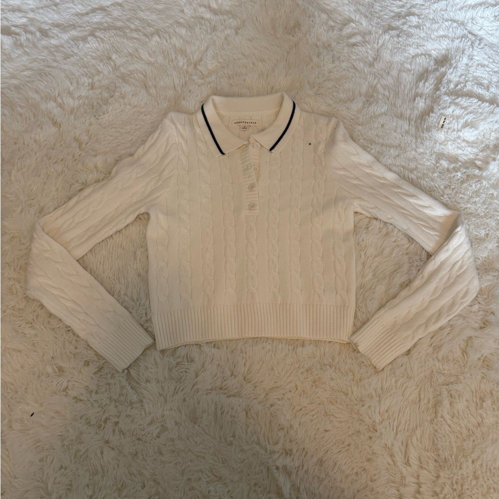 Aeropostale White Cable Knit Sweater